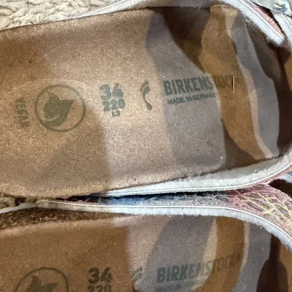 Birkenstock Arizona Shoes Womens Size 3 34 Silver Vegan Holographic Cork Sandals - Picture 5 of 7